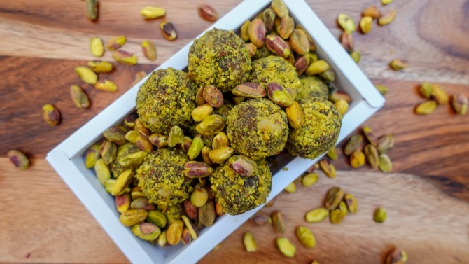 The Cramp Bites come in three flavors: pistachio, rose and sesame.