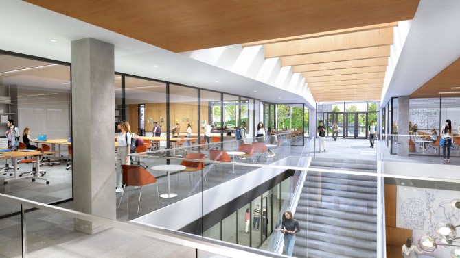 Rendering of the upper interior of an expanded Duffield Hall. 