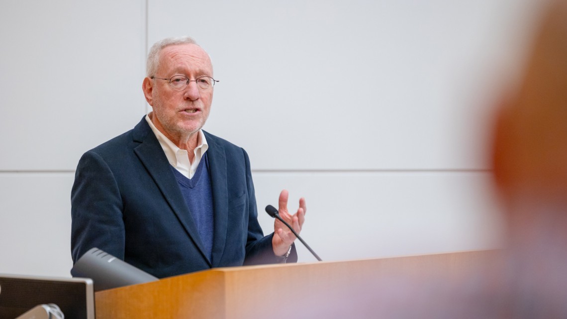 Interim President Michael I. Kotlikoff delivers his President’s Address to Staff on Jan. 9 in the College of Veterinary Medicine.