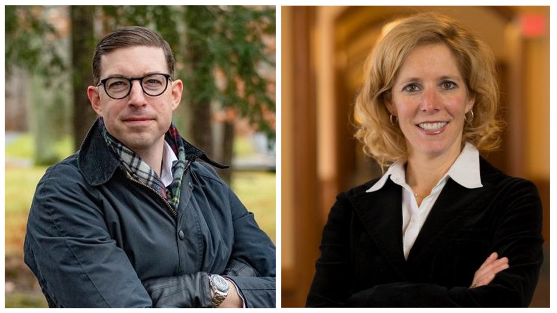 Portraits of researchers Paul Lushenko and Sarah Kreps